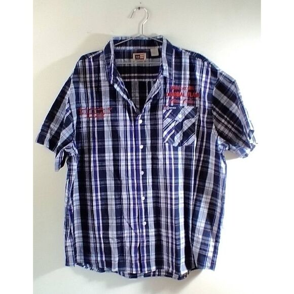 Vintage Phat Farm 3X Plaid Collar Short Sleeve Shirt Blue Red Original Flava Cot - Picture 1 of 8